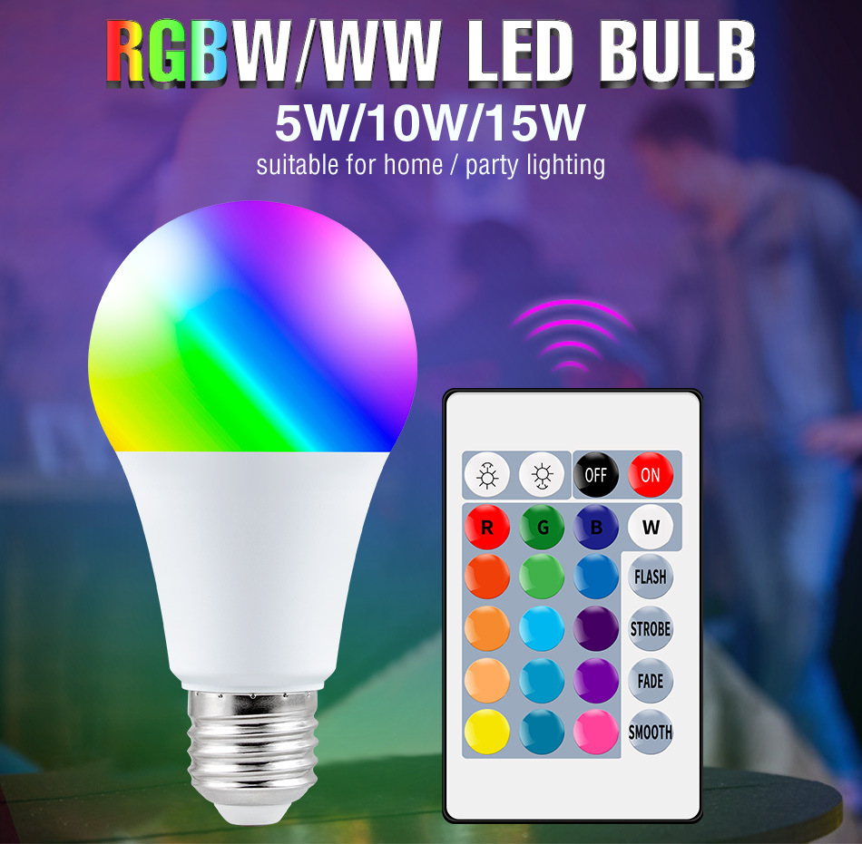 XRTECNA RGB LED Bulbs Color Changing Remote Control Music E27 Smart Bulb Home