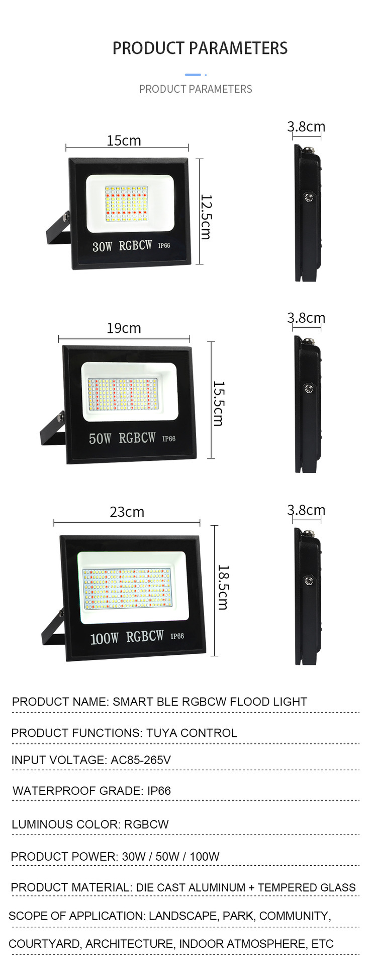 XRTECNA TUYA WIFI LED Flood Light IP66 Waterproof Remote Adjustable Color 