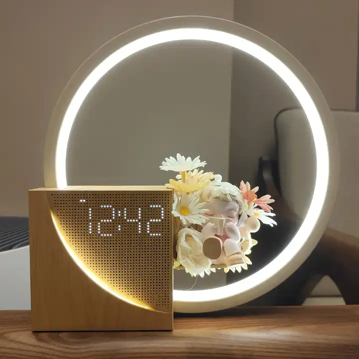 XRTECNA Touch Dimmer Bedside Lamp Natural White Noise Lamp Time Display With USB Output Charging