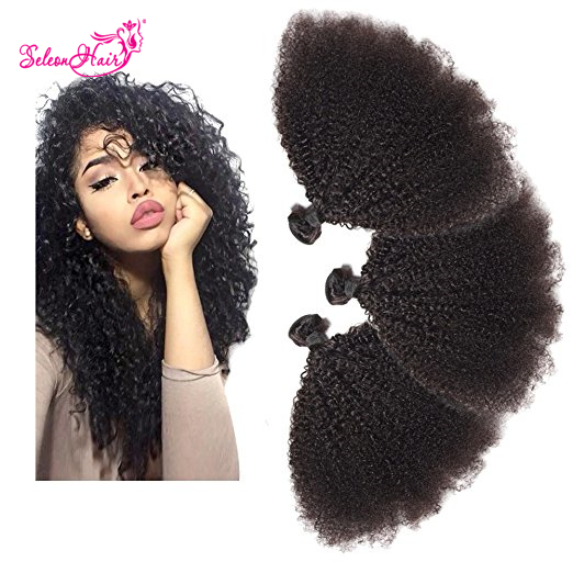 Seleonhair Brazilian Human Hair Extensions Afro Kinky Curly 3 Bundles