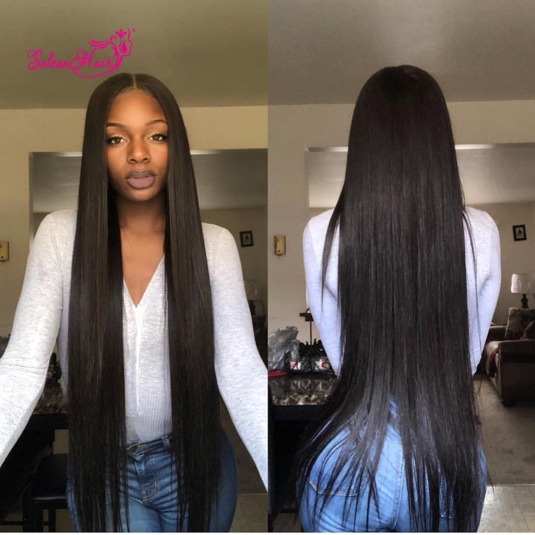 Seleonhair Hot Sale Silky Straight Human Hair Front Lace Wig Free