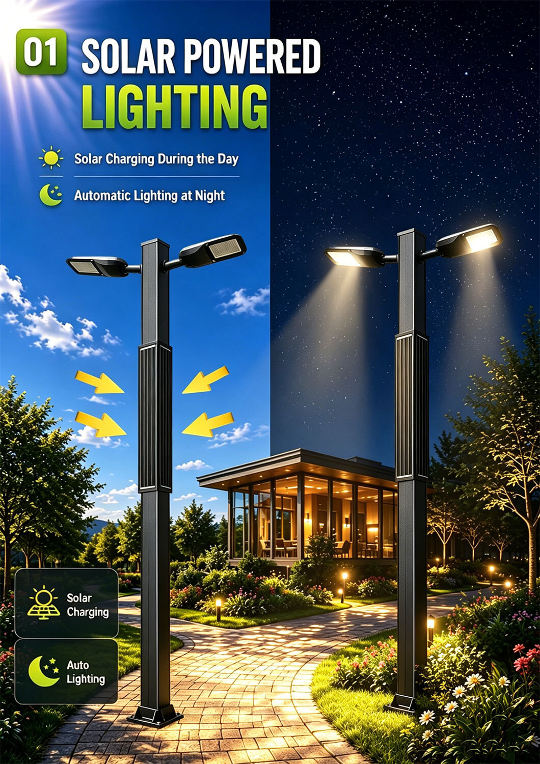 Modern Solar Garden Light Outdoor Landscape Pathway Lighting For Villa Courtyard Projects  