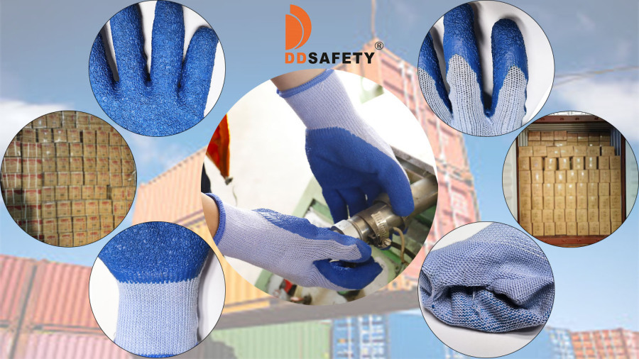 Full Container Loaded：Blue Crinkle Latex Cotton Gloves!