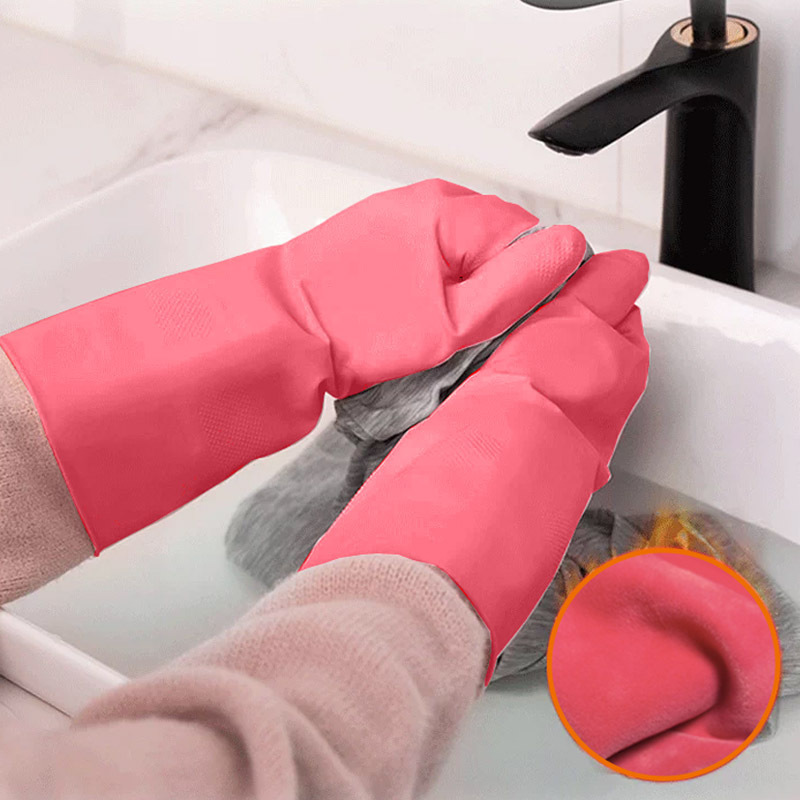 【New Model Arrival】Pink Flock-Lined Household Latex Gloves!