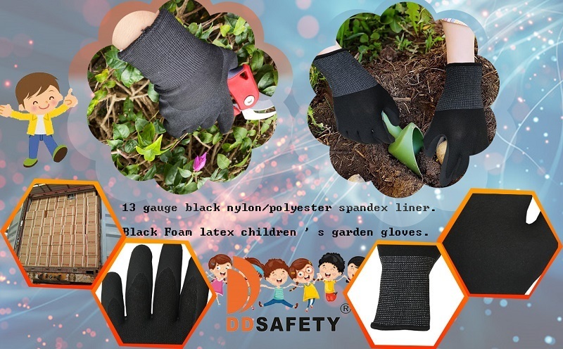 Safe Black Nylon Nitrile Foam Kids Garden Gloves Now Shipping!