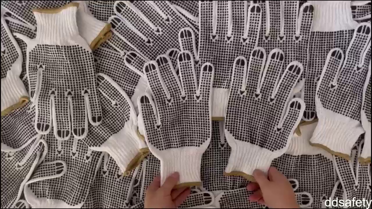 Natural Cotton polyester PVC Dots String Knit work Gloves Black pvc dots both sides- DKP217 White Cotton polyester PVC Dots String Knit work Gloves Black pvc dots both sides- DKP217 gloves,work gloves,cotton work gloves,pvc dots gloves,String Knit Work Gloves