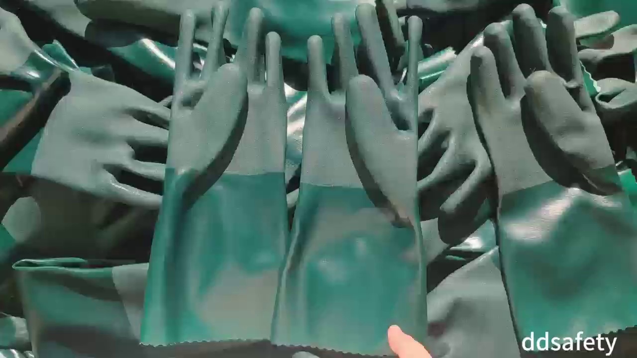 PVC Coated-Supported Sandy Finish Jersey Lined Men's Rubber Glove with 14" Gauntlet, Chemical Resistant, Dark Green - DPV435 PVC Coated-Supported Sandy Finish Jersey Lined Men's Rubber Glove with 12" Gauntlet, Chemical Resistant, Dark Green - DPV435 PVC Coated gloves,Sandy Finish rubber gloves,Chemical Resistant rubber gloves,Waterproof Gloves,Chemical Resistant Glove,PVC Gloves,Scalloped cuff,Chemical & Liquid Resistant Gloves