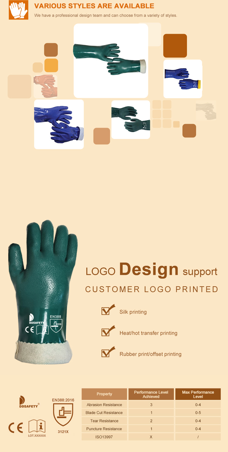 PVC Coated-Supported Jersey Lined Men's Gloves with 14" Gauntlet, Chemical Resistant, Dark Green - DPV115 PVC Coated-Supported Jersey Lined Men's Gloves with 14" Gauntlet, Chemical Resistant, Dark Green - DPV115 PVC Coated gloves,PVC gloves,Green PVC gloves,Chemical Resistant gloves,men's gloves