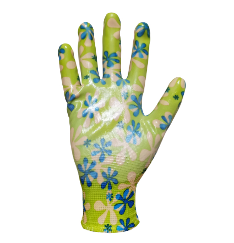 Polyester Nitrile Gardening Gloves - DNN351 Polyester Nitrile Gardening Gloves - DNN351 gloves,nitrile gloves,nitrile coated gloves,Floral Pattern gloves,garden gloves,floral gloves,breathable gloves,Green flower design gloves