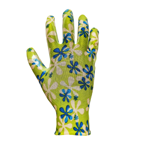 Polyester Nitrile Gardening Gloves - DNN351 Polyester Nitrile Gardening Gloves - DNN351 gloves,nitrile gloves,nitrile coated gloves,Floral Pattern gloves,garden gloves,floral gloves,breathable gloves,Green flower design gloves