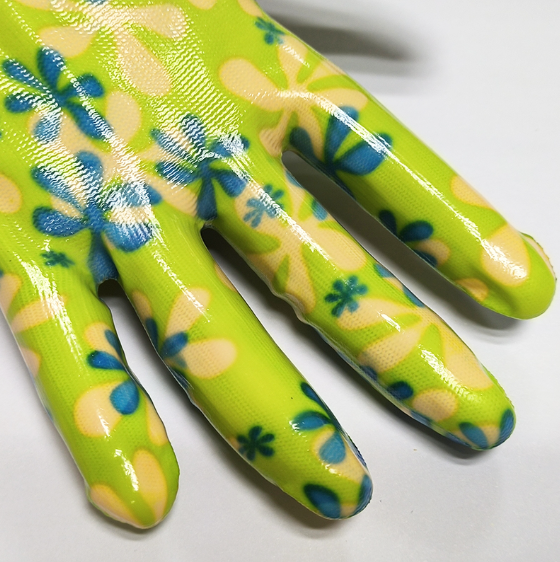 Polyester Nitrile Gardening Gloves - DNN351 Polyester Nitrile Gardening Gloves - DNN351 gloves,nitrile gloves,nitrile coated gloves,Floral Pattern gloves,garden gloves,floral gloves,breathable gloves,Green flower design gloves