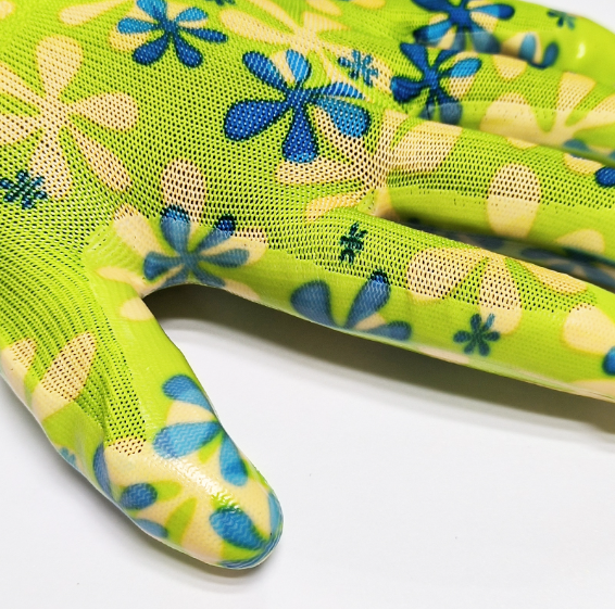 Polyester Nitrile Gardening Gloves - DNN351 Polyester Nitrile Gardening Gloves - DNN351 gloves,nitrile gloves,nitrile coated gloves,Floral Pattern gloves,garden gloves,floral gloves,breathable gloves,Green flower design gloves
