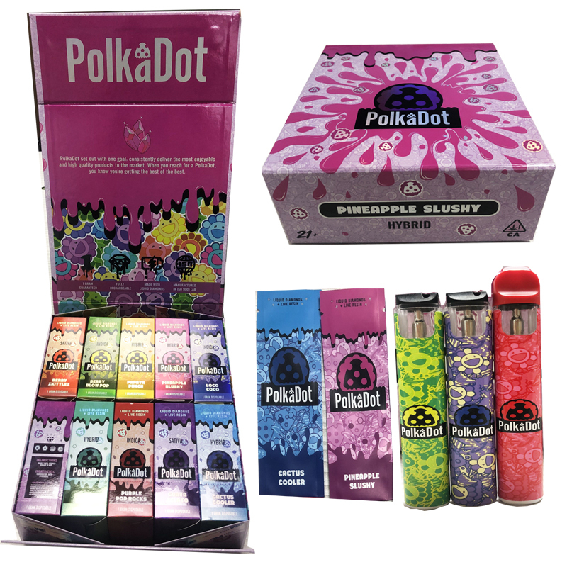 PolkaDot 1ML Disposable Vapes Pen 350mAh Rechargeable Battery Empty  Cartridges Custom Packaging