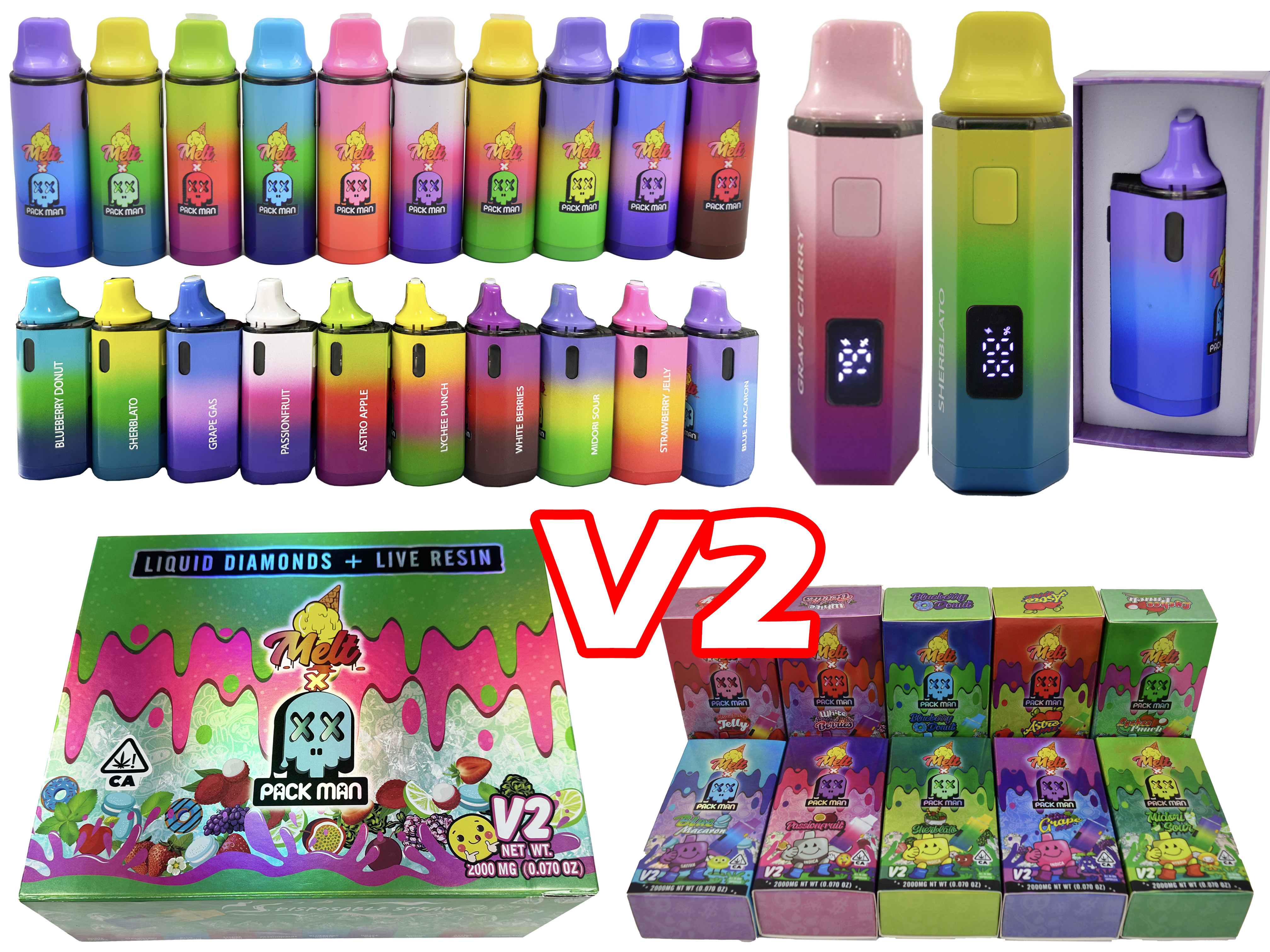 USA UK EU STOCK 2ML Melt x Packman V2 New Flavors Disposable Vapes 2G Empty  Carts