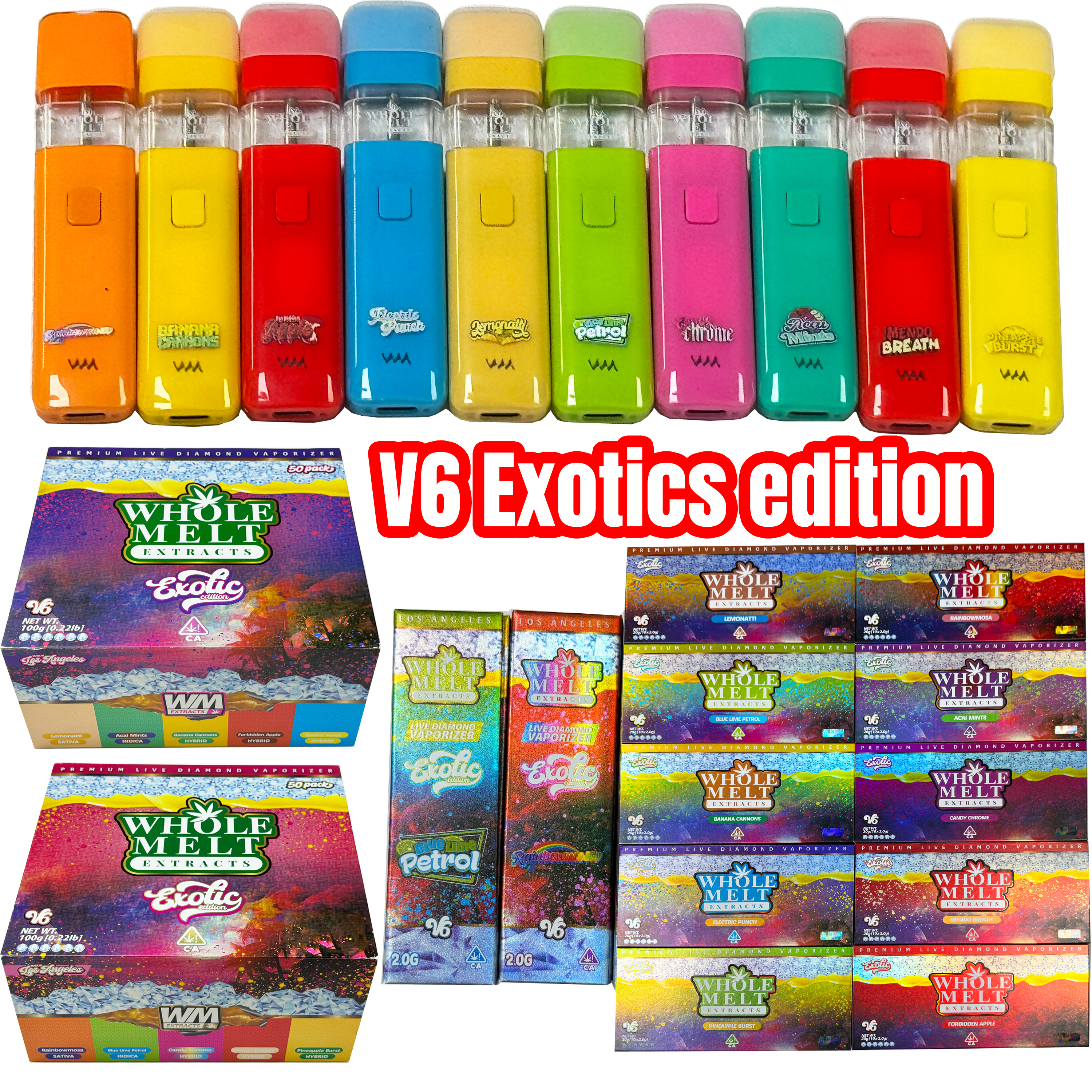 Whole Melts V6 Exotics Edition 2g Disposable Vape USA STOCK 2 gram Whole  Melt Extract Carts 10 Flavors Vapes 2ml