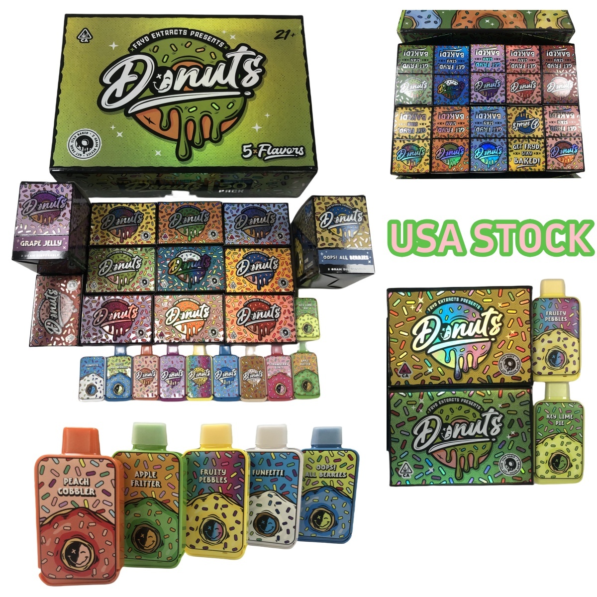 Fryd Donuts Disposable Extracts 2g vape Pen Vapor 10 Flavors USA STOCK