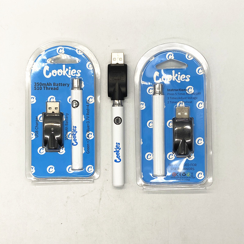 Cookies Vape Battery 510 Thread Long Standing E Cig Disposable Pen 350mah Variable Voltage Preheating Vaping Batteries