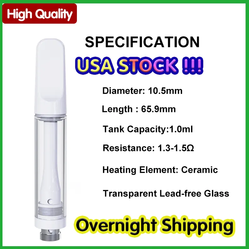 USA Stock Full Ceramic Vape Cartridges 510 Thread Screw Tip Top End Thick Oil Atomizer Pen 