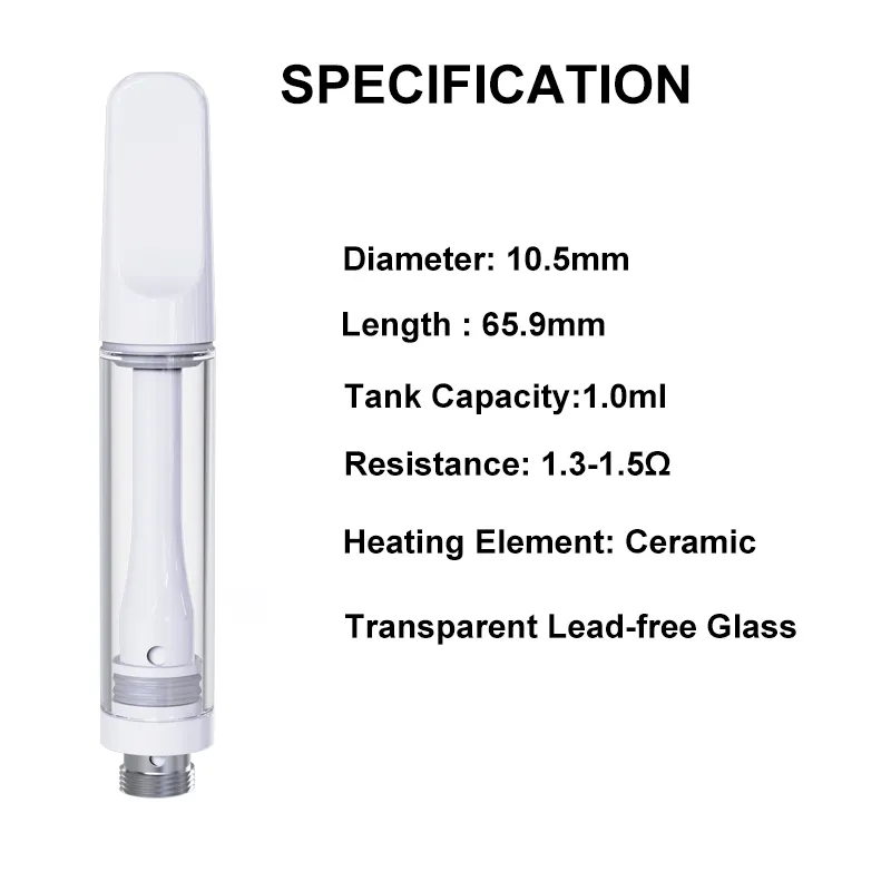 USA Stock Full Ceramic Vape Cartridges 510 Thread Screw Tip Top End Thick Oil Atomizer Pen 