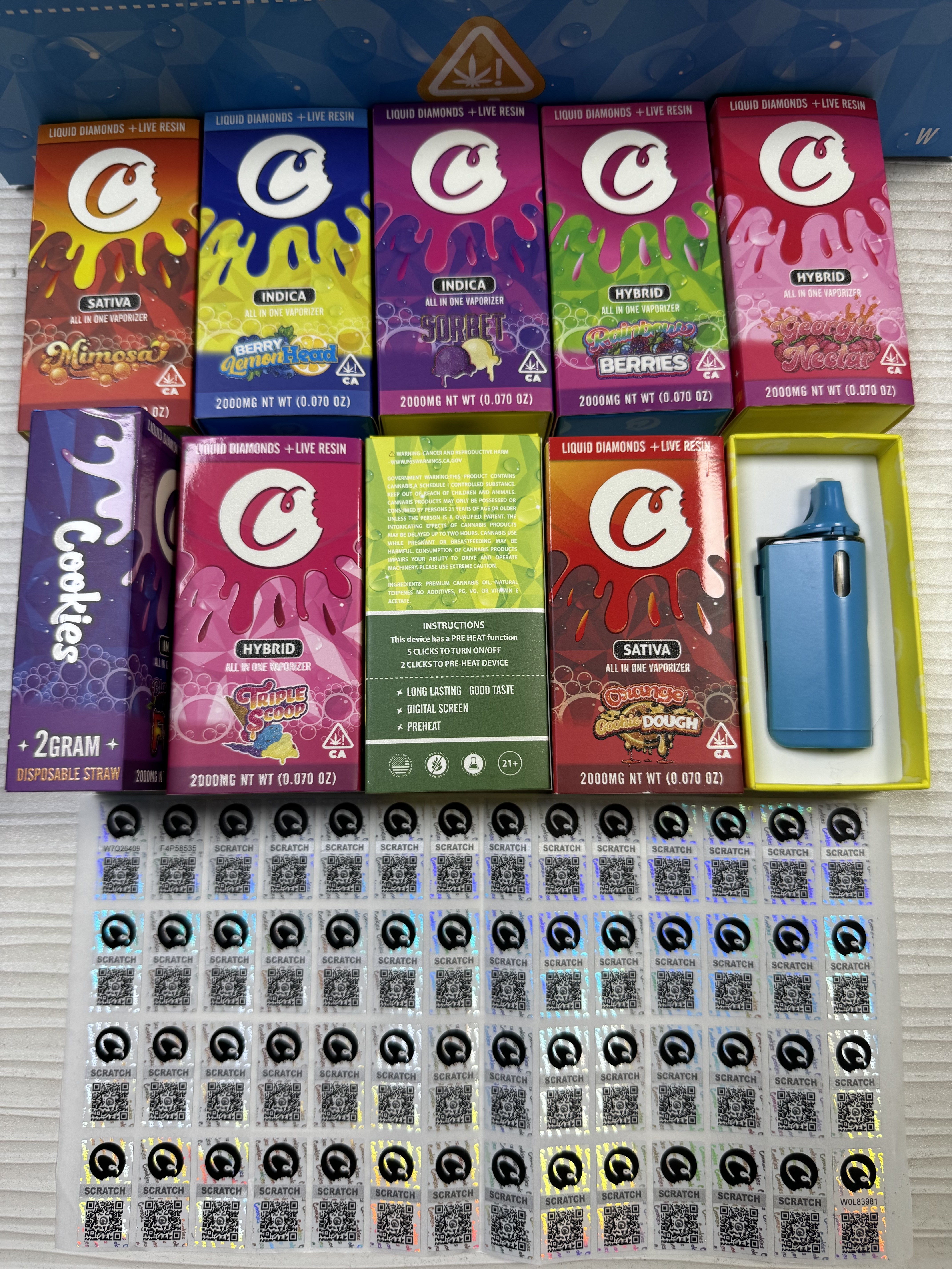 Cookies 2ml Disposable Vape Pen Liquid Diamond Live Resin 10 Flavors Empty Vape Pod with Visible Screen