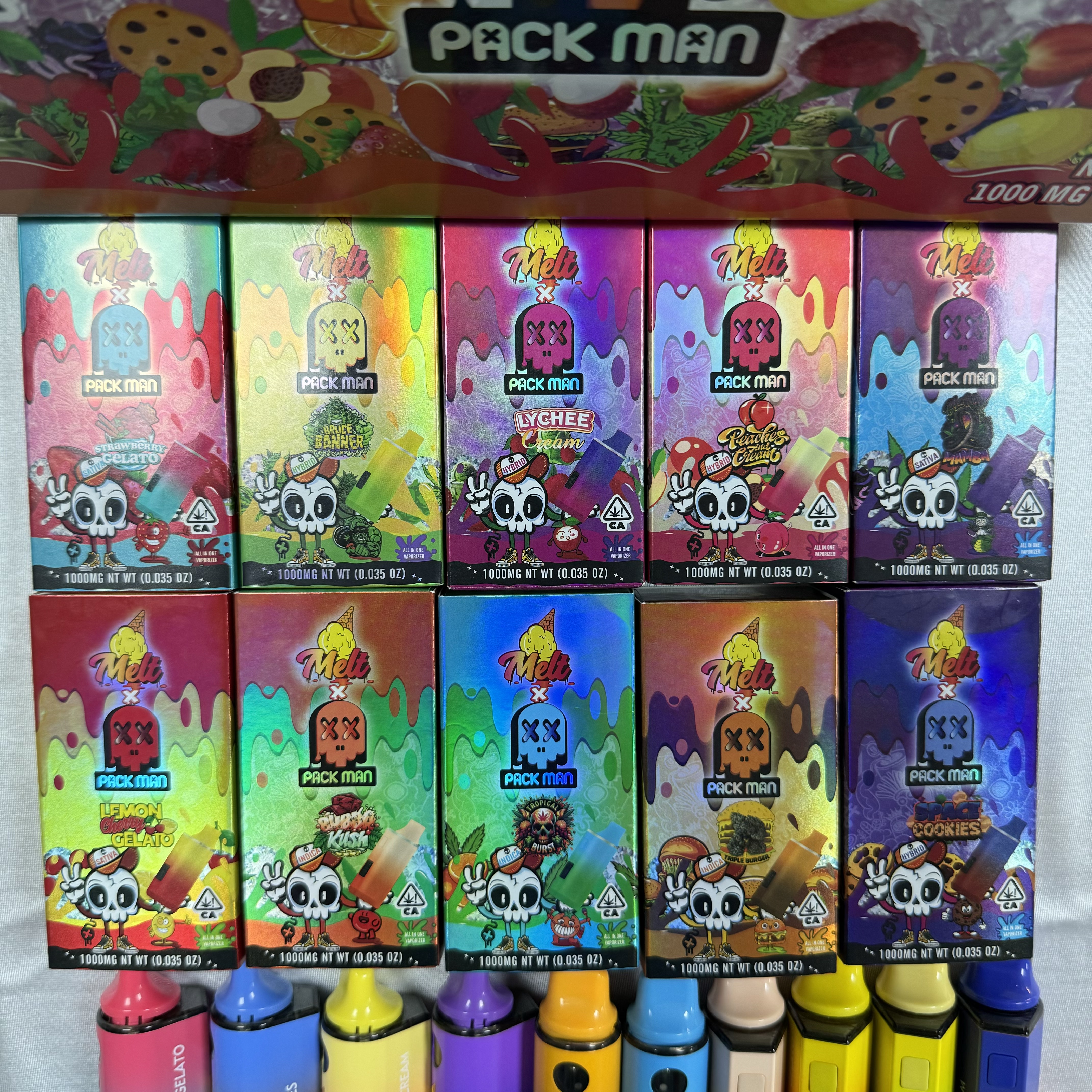 UK EU STOCK 1ml Melt X Packman Disposable Vape Pen Rechargeable Battery 10 Flavors Empty Vape Pod with Visible Screen