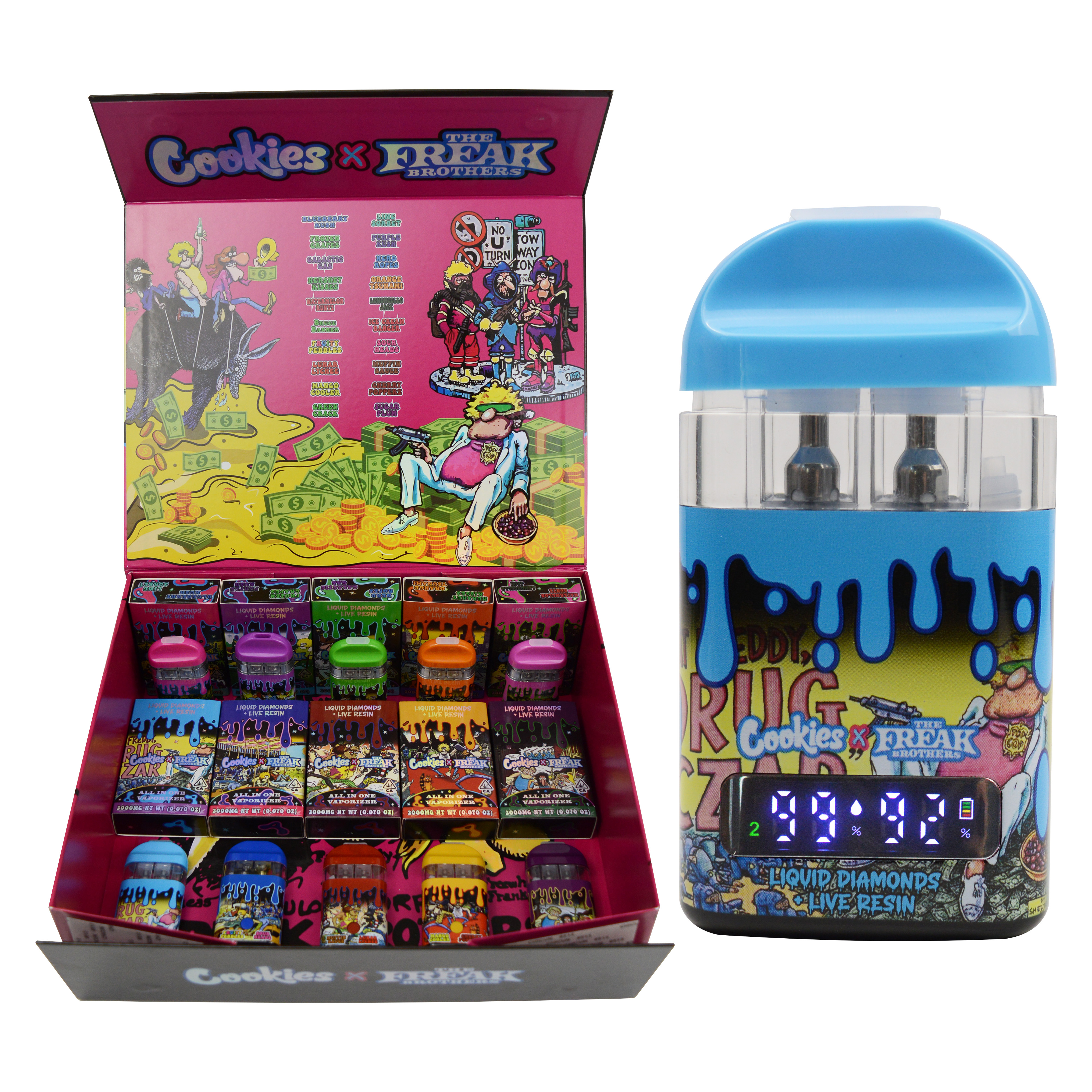 UK EU Stock Cookies & The Freak Brothers Dual Chamber Disposable 1ml 2ml Vape Pen E Cigarettes Long Life Battery OEM Logo Thick Oil Vaporizer Tank Vape Carts