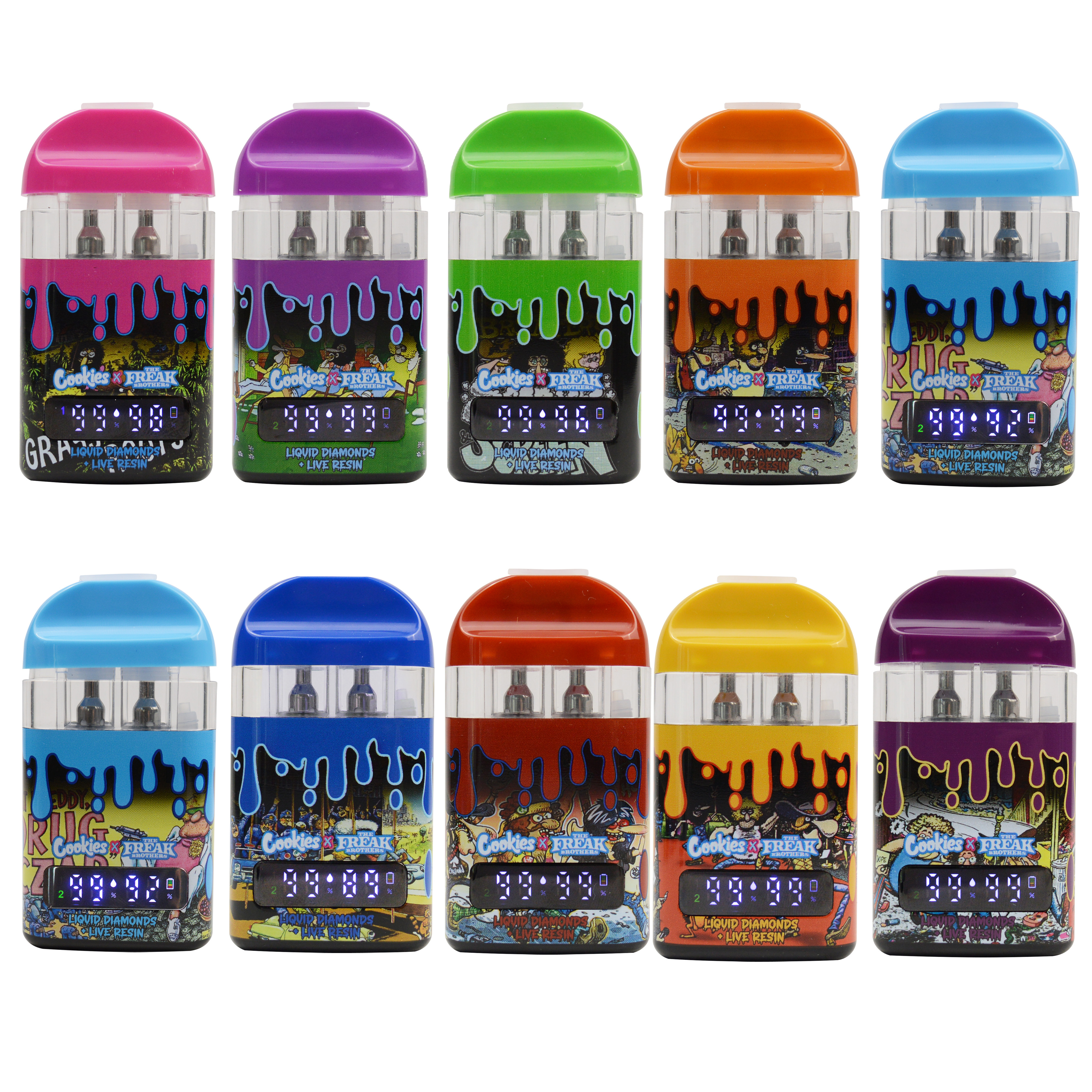UK EU Stock Cookies & The Freak Brothers Dual Chamber Disposable 1ml 2ml Vape Pen E Cigarettes Long Life Battery OEM Logo Thick Oil Vaporizer Tank Vape Carts