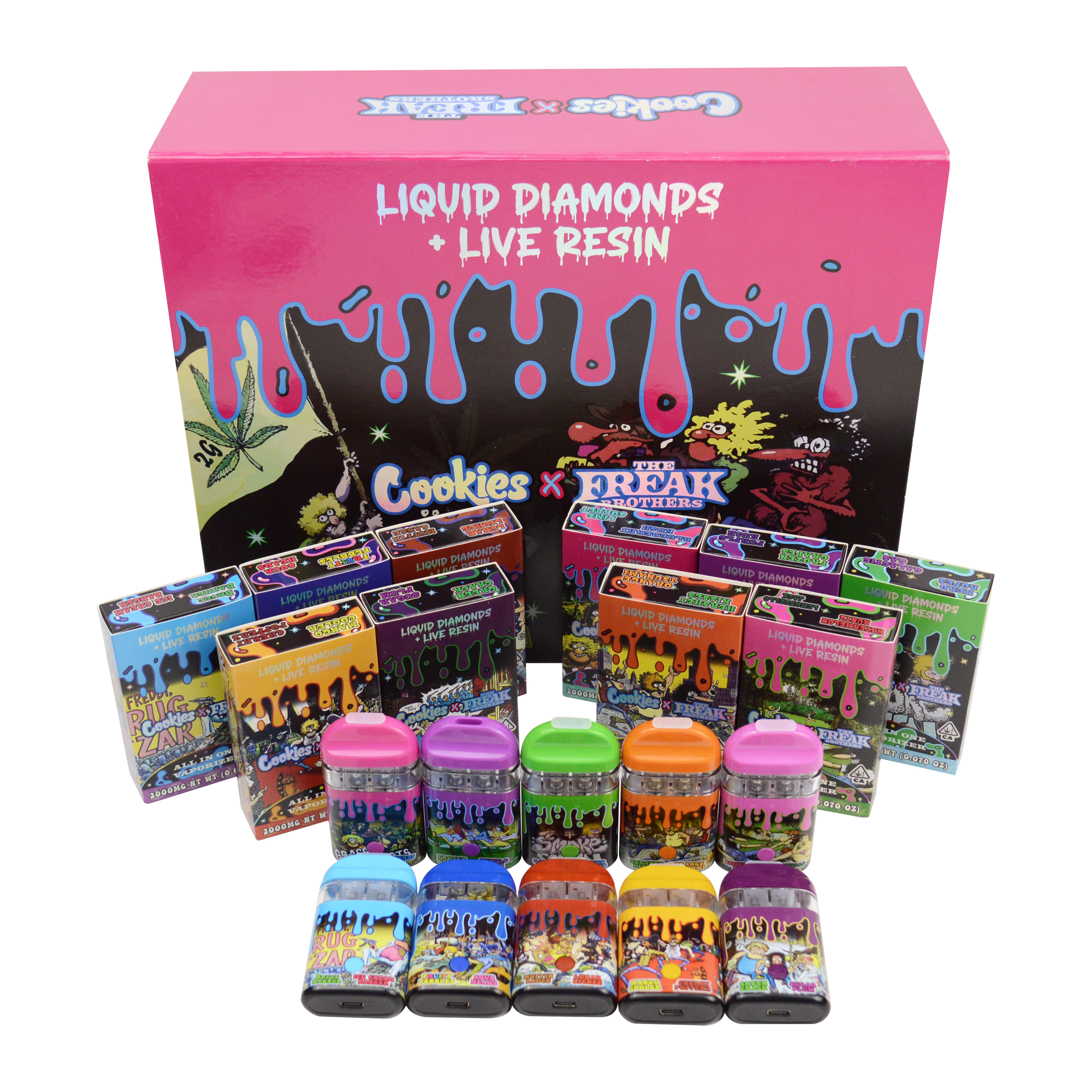 UK EU Stock Cookies & The Freak Brothers Dual Chamber Disposable 1ml 2ml Vape Pen E Cigarettes Long Life Battery OEM Logo Thick Oil Vaporizer Tank Vape Carts