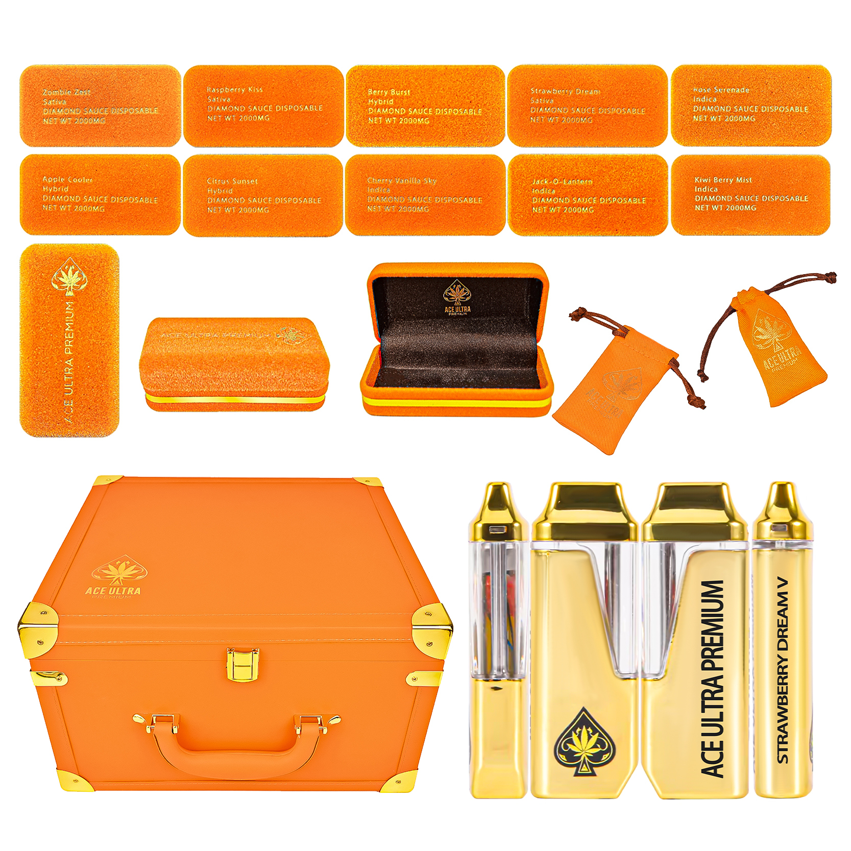 USA UK EU 1g 2g Ace Ultra Orange Premium Disposable Vape Pens Rechargeable Battery 2.0ml Ceramic Coil Cartridges E cigarettes 