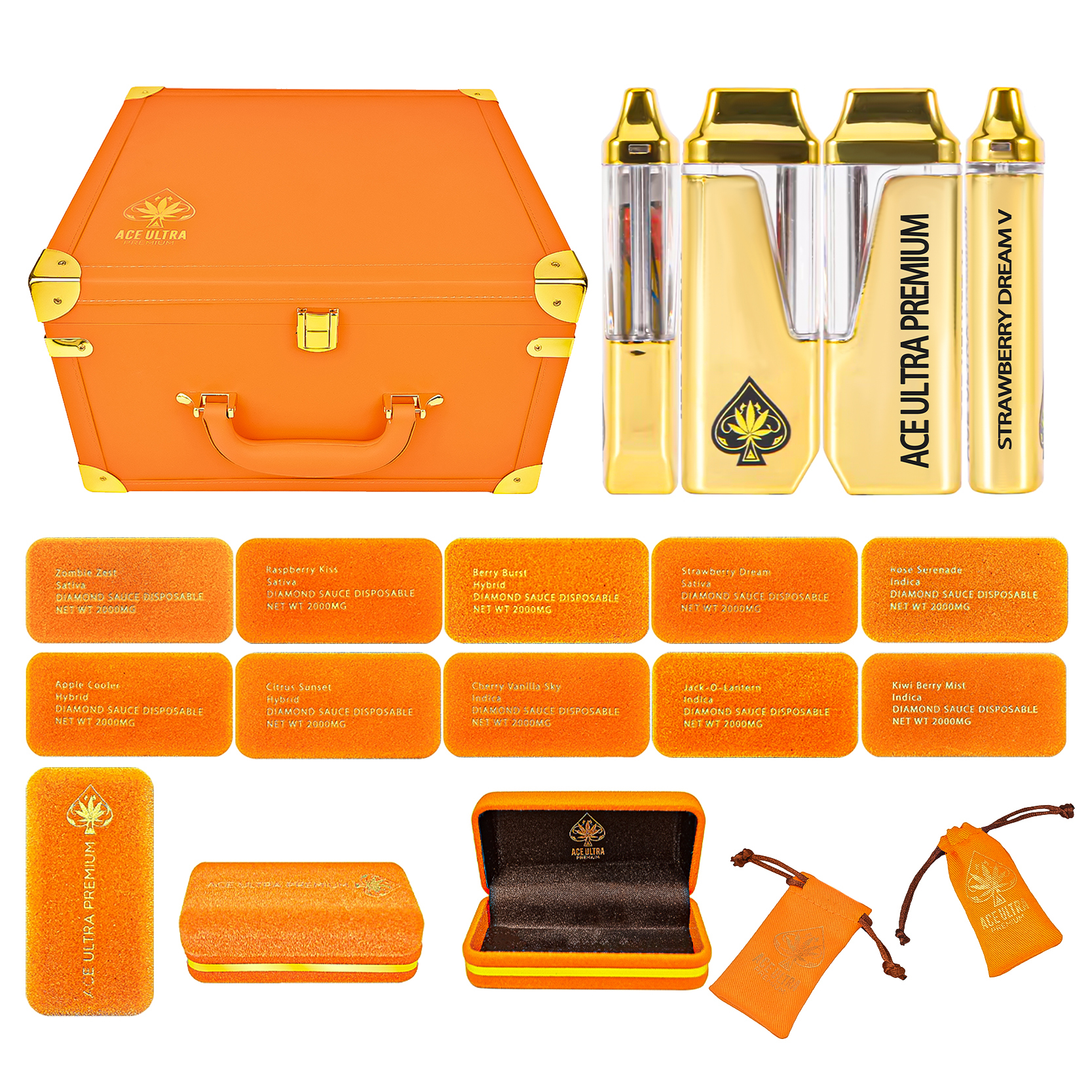 USA UK EU 1g 2g Ace Ultra Orange Premium Disposable Vape Pens Rechargeable Battery 2.0ml Ceramic Coil Cartridges E cigarettes 