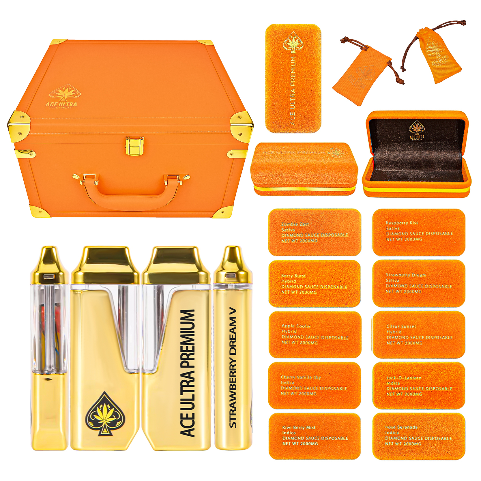 USA UK EU 1g 2g Ace Ultra Orange Premium Disposable Vape Pens Rechargeable Battery 2.0ml Ceramic Coil Cartridges E cigarettes 
