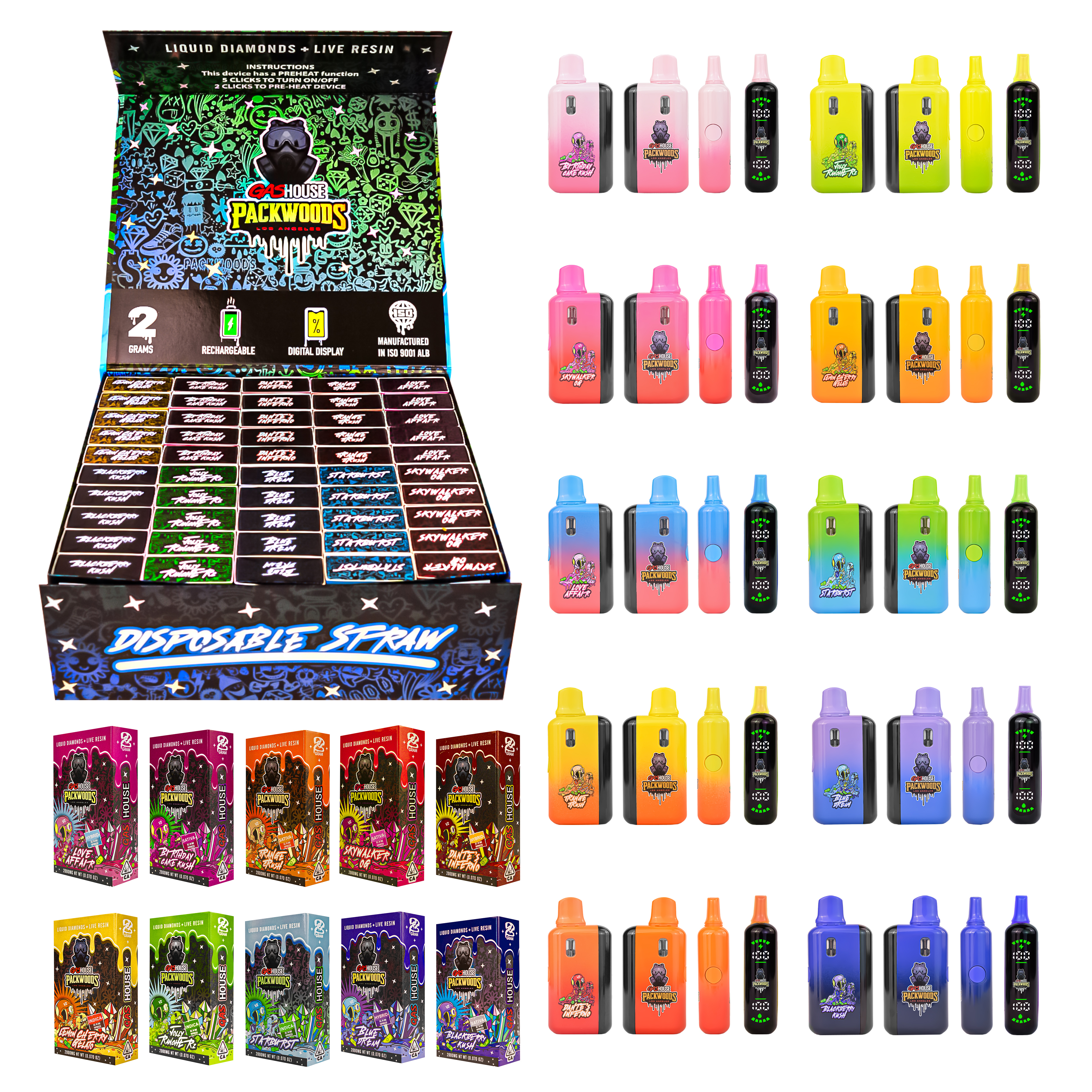 USA UK Gashouse Packwoods V2 2grams Disposable Vape Pen LED Display Screen USA Stock ECig Vaping Pod