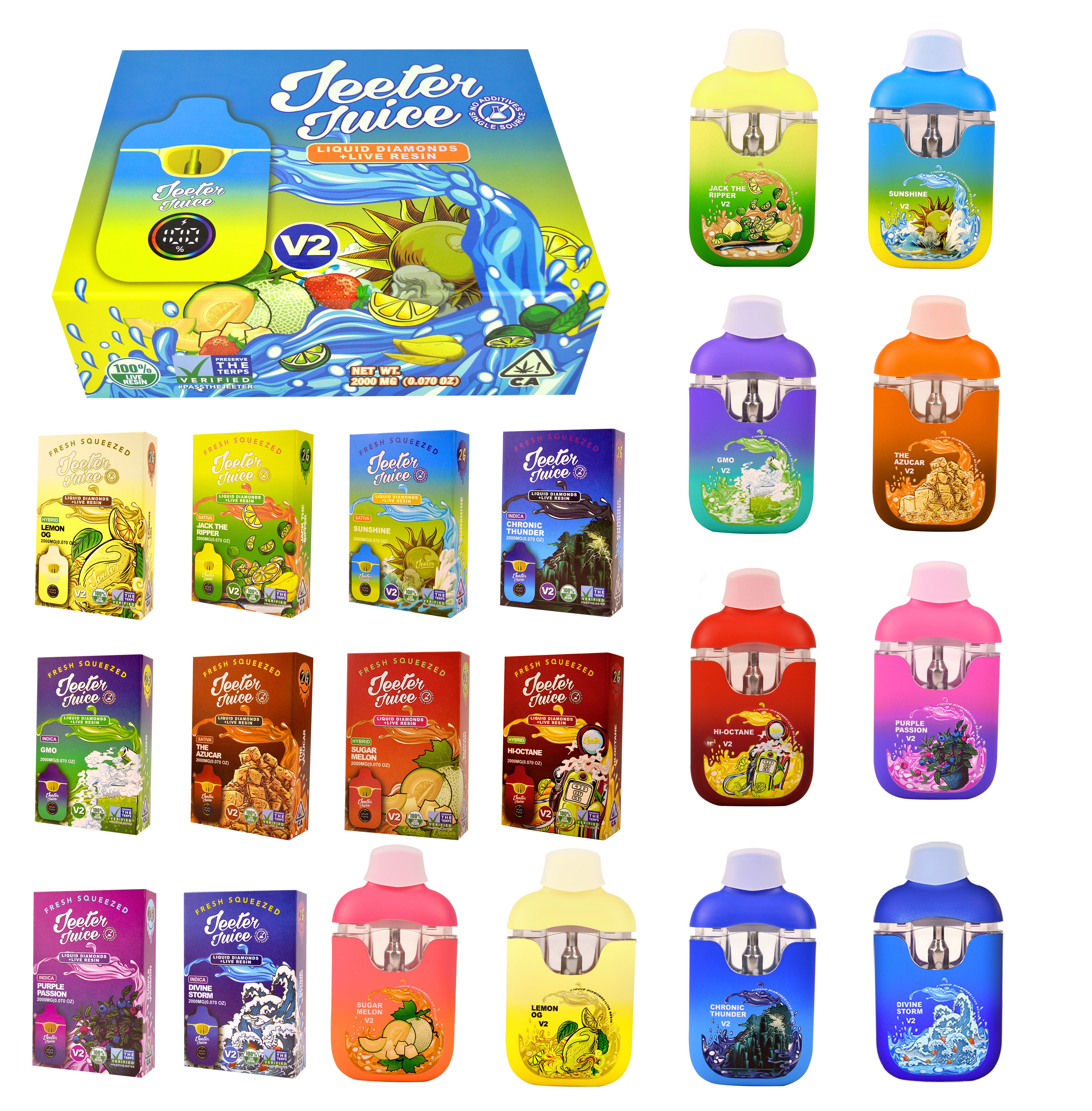 USA UK EU Stock 1ml 2ml New Jeeter Juice V2 Disposable Vape Pen Liquid Diamond 10 Flavors Empty Vape Pod with LED Screen
