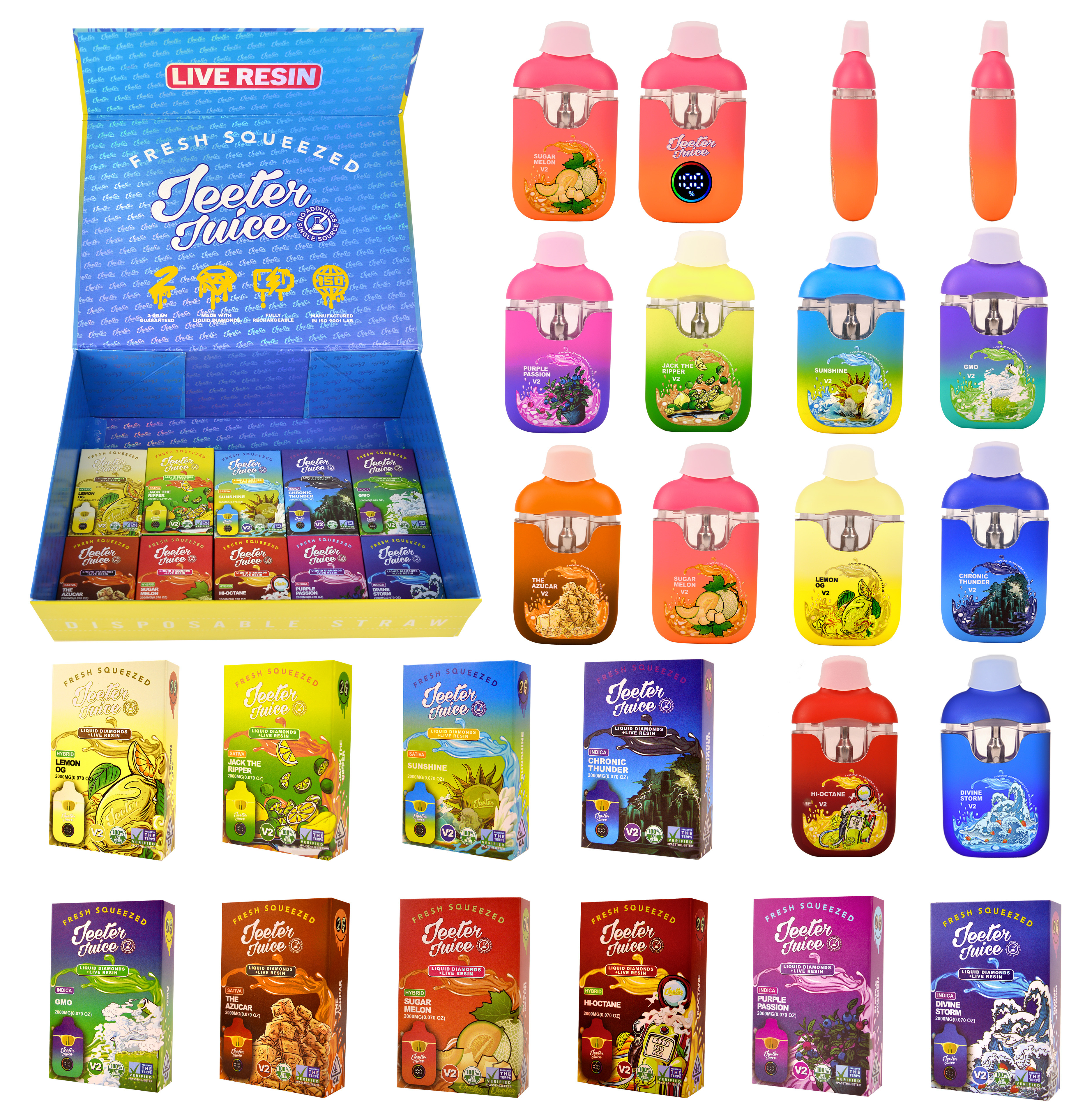 USA UK EU Stock 1ml 2ml New Jeeter Juice V2 Disposable Vape Pen Liquid Diamond 10 Flavors Empty Vape Pod with LED Screen