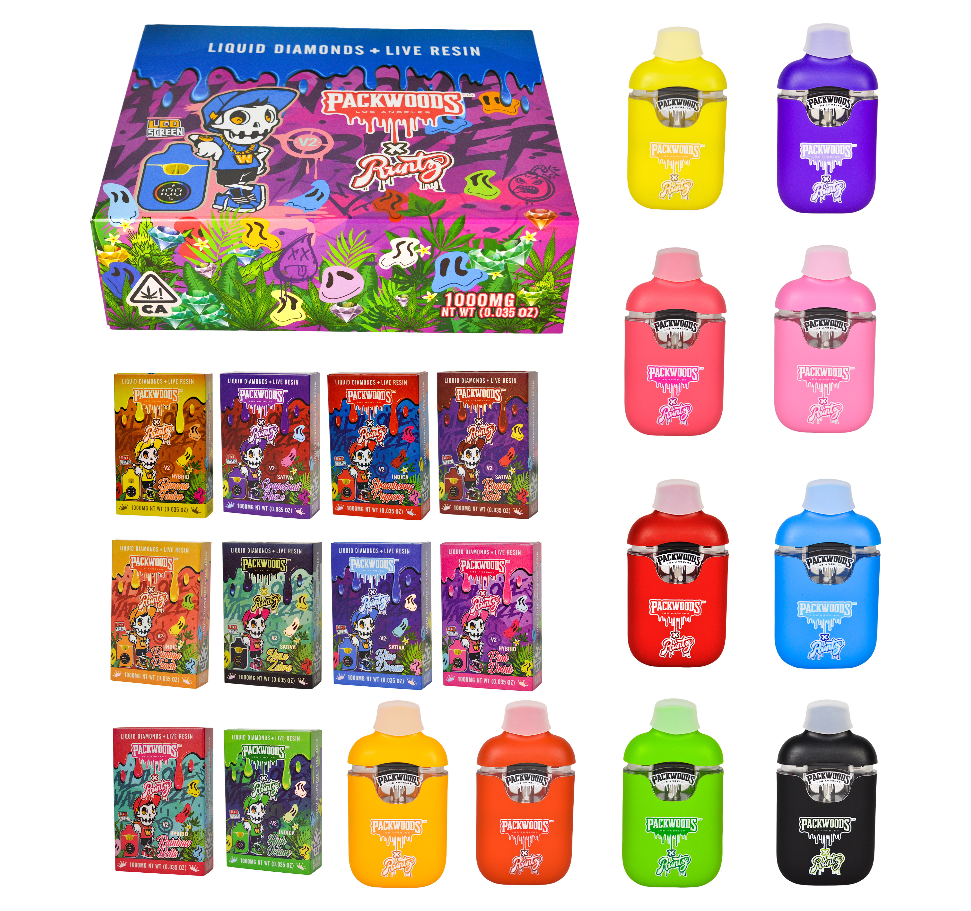 UK USA EU Stock 1ml 2ml New Packwoods Runty V2 Disposable Vape Pen LED Display Screen Liquid Diamond 10 Flavors Empty Vape Pod