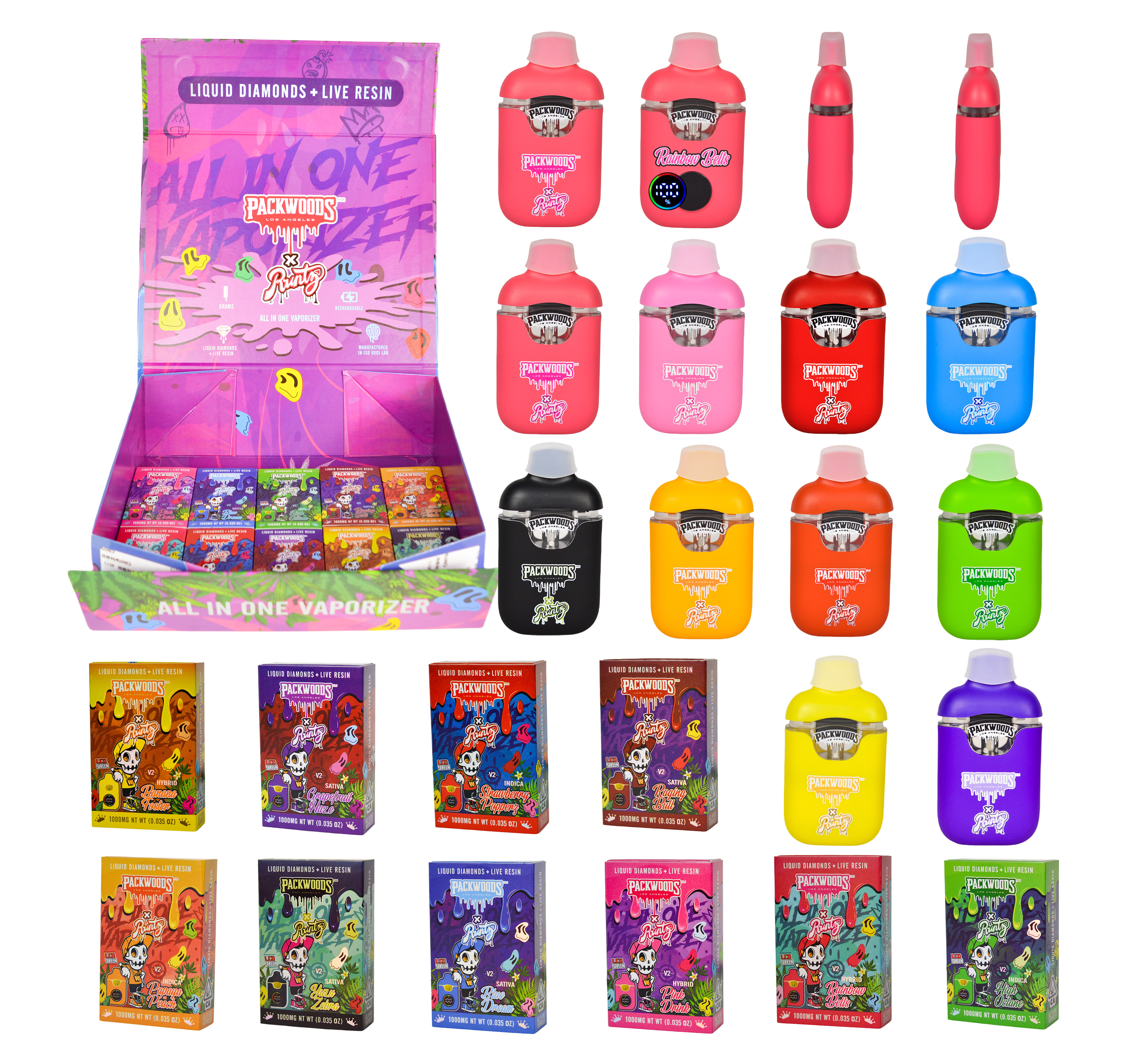 UK USA EU Stock 1ml 2ml New Packwoods Runty V2 Disposable Vape Pen LED Display Screen Liquid Diamond 10 Flavors Empty Vape Pod