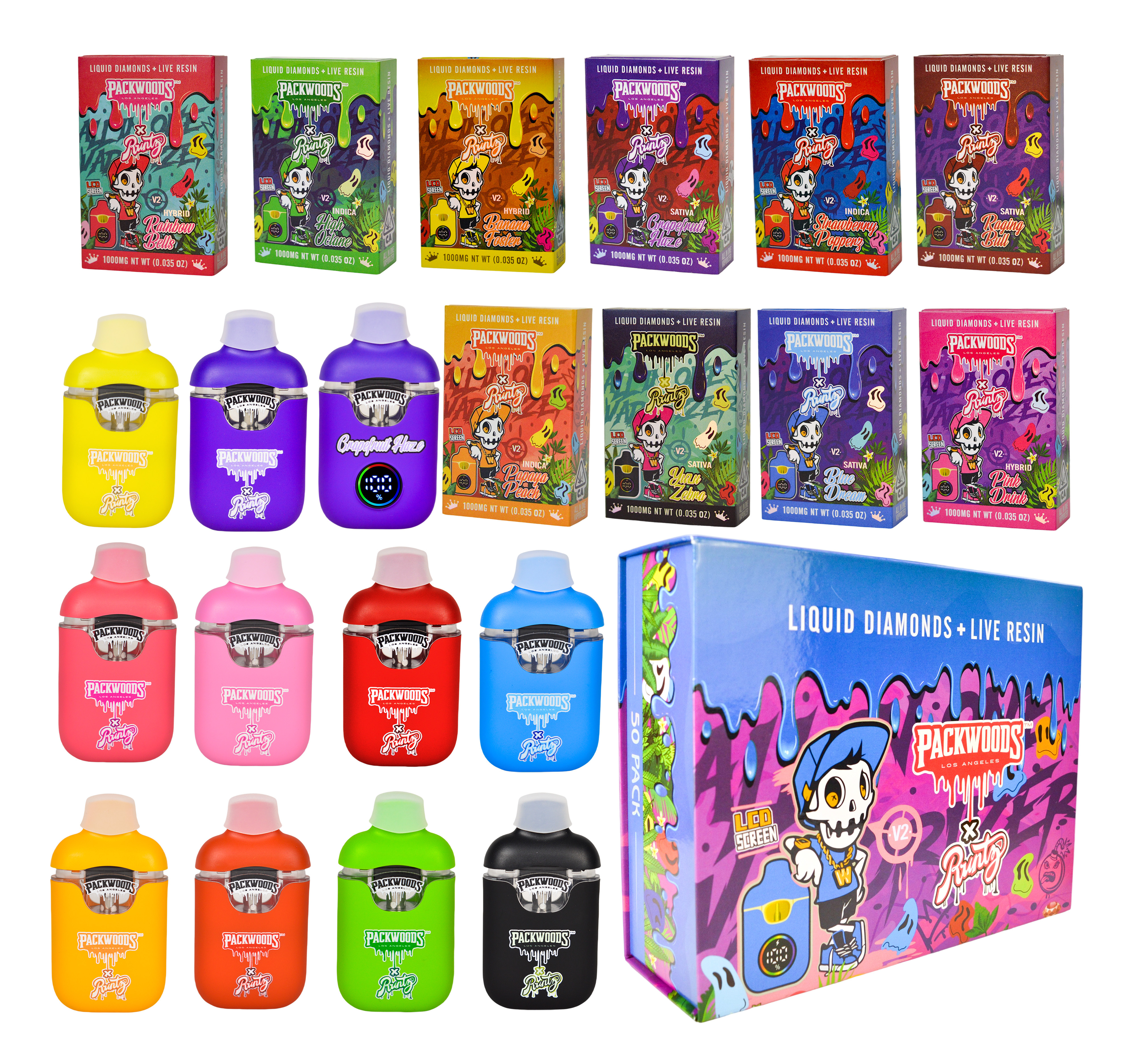UK USA EU Stock 1ml 2ml New Packwoods Runty V2 Disposable Vape Pen LED Display Screen Liquid Diamond 10 Flavors Empty Vape Pod
