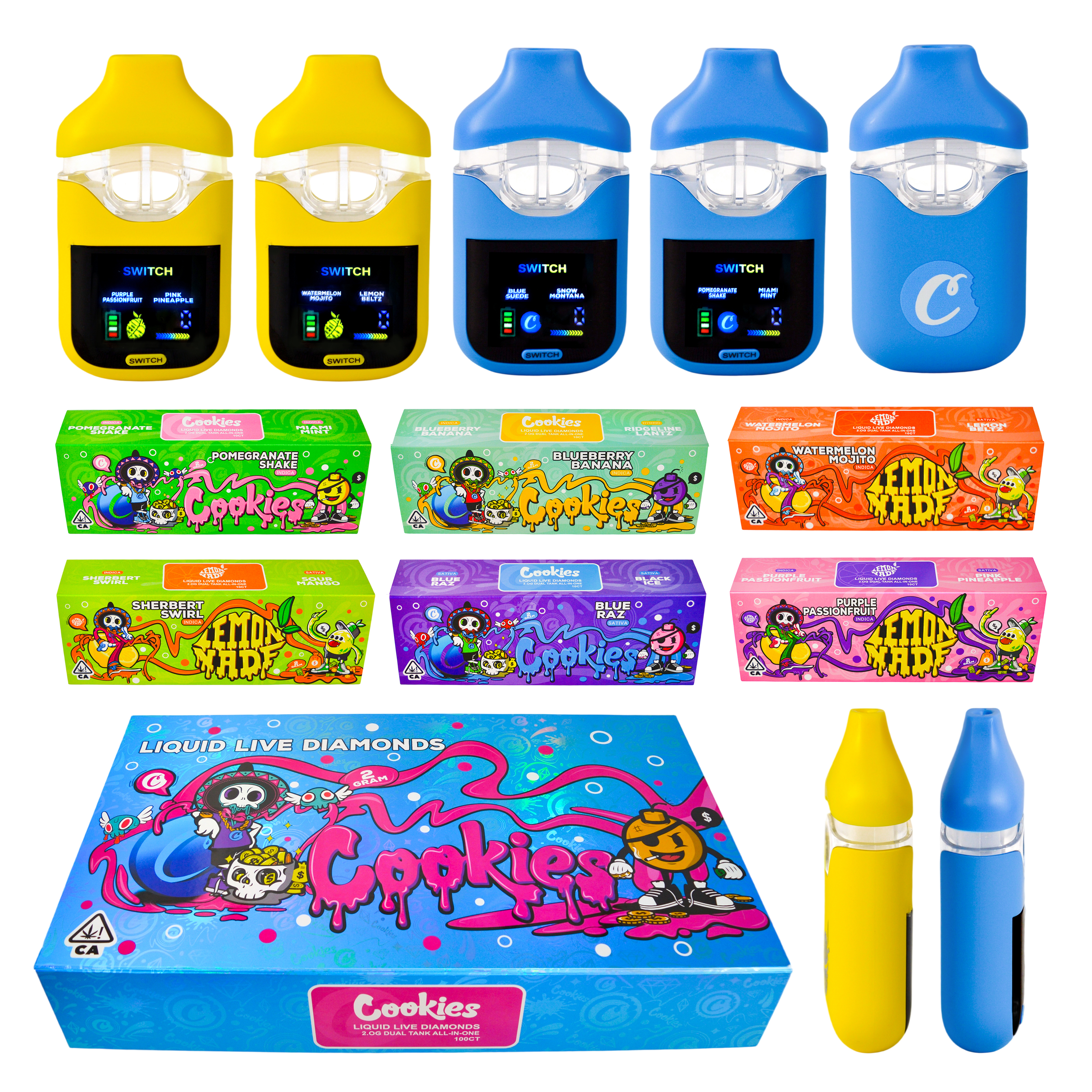 USA STOCK Cookies Lemonade Collabs Dual Chamber Disposable 2ml Vape Pen E Cigarettes Long Life Battery OEM Logo Thick Oil Vaporizer Tank Vape Carts