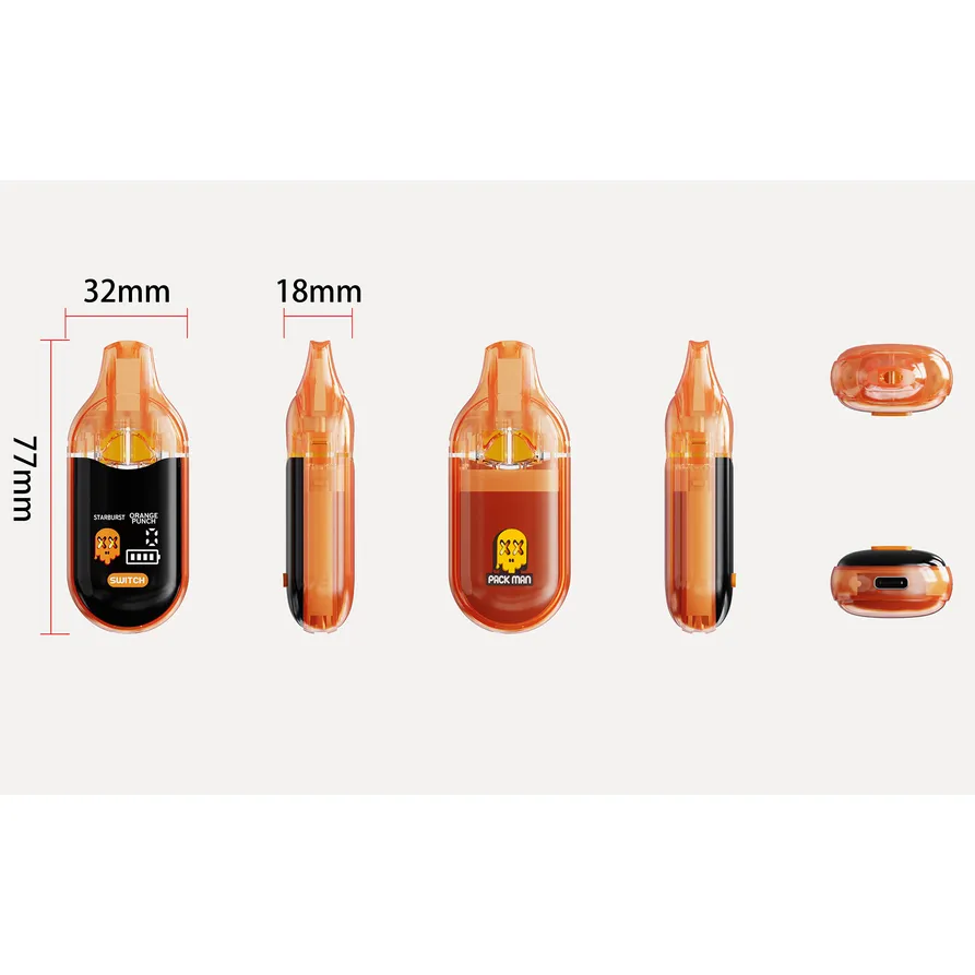 USA STOCK 2G Packman Switch Dual Chamber Disposable 2ml Vape Pen E Cigarettes Long Life Battery OEM Logo Thick Oil Vaporizer Tank Vape Carts