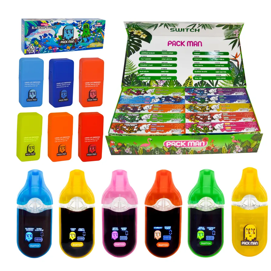 USA STOCK 2G Packman Switch Dual Chamber Disposable 2ml Vape Pen E Cigarettes Long Life Battery OEM Logo Thick Oil Vaporizer Tank Vape Carts