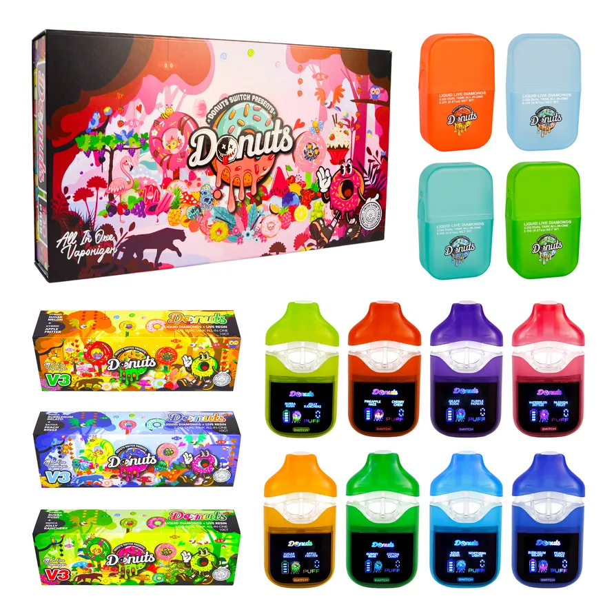 USA STOCK 2G Donuts Switch V3 Dual Chamber Disposable 2ml Vape Pen E Cigarettes Long Life Battery OEM Logo Thick Oil Vaporizer Tank Vape Carts 