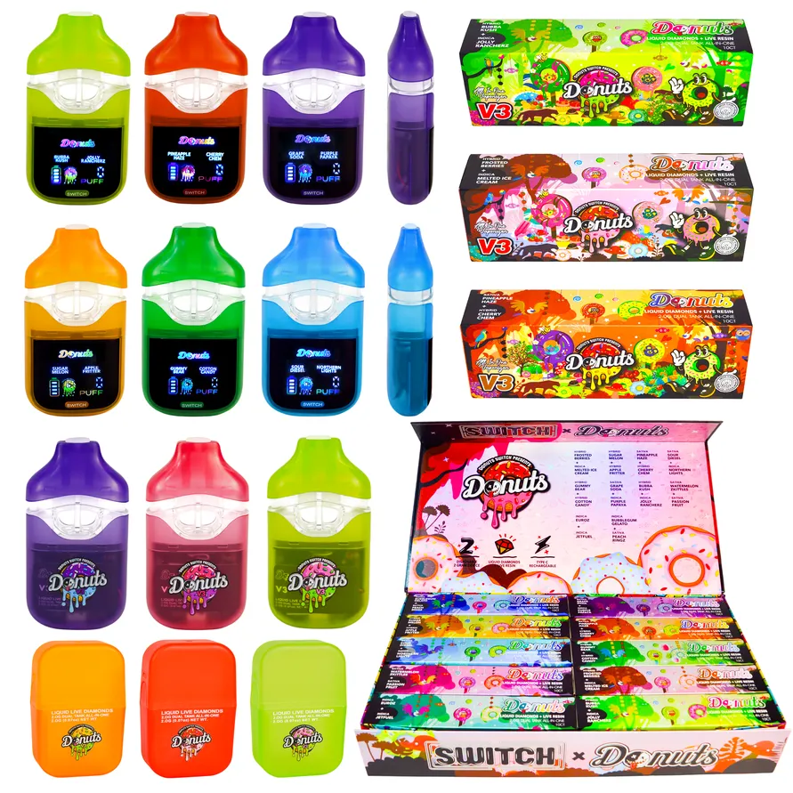 USA STOCK 2G Donuts Switch V3 Dual Chamber Disposable 2ml Vape Pen E Cigarettes Long Life Battery OEM Logo Thick Oil Vaporizer Tank Vape Carts 