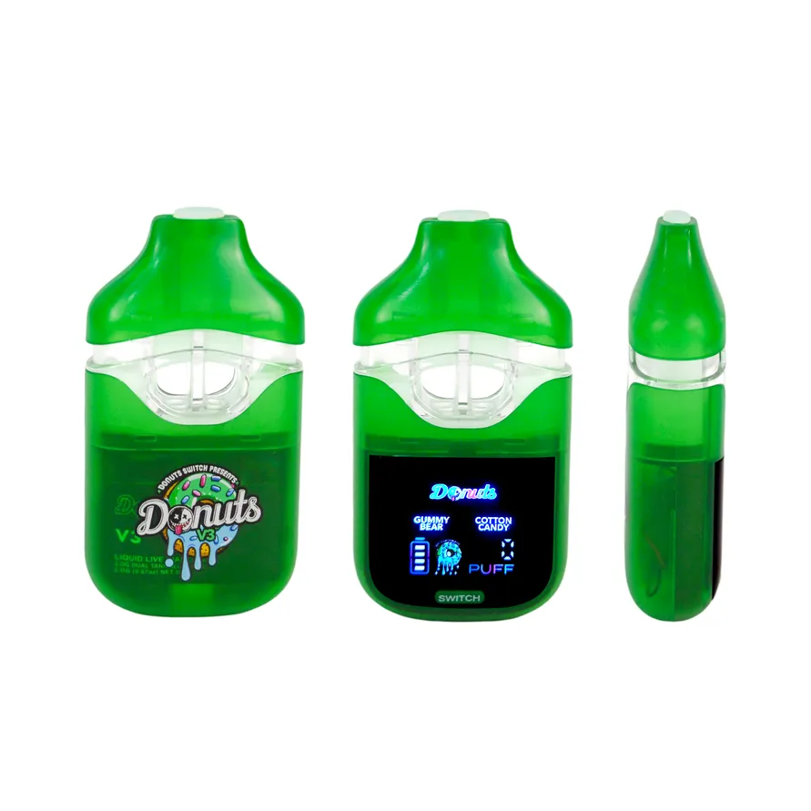 USA STOCK 2G Donuts Switch V3 Dual Chamber Disposable 2ml Vape Pen E Cigarettes Long Life Battery OEM Logo Thick Oil Vaporizer Tank Vape Carts 
