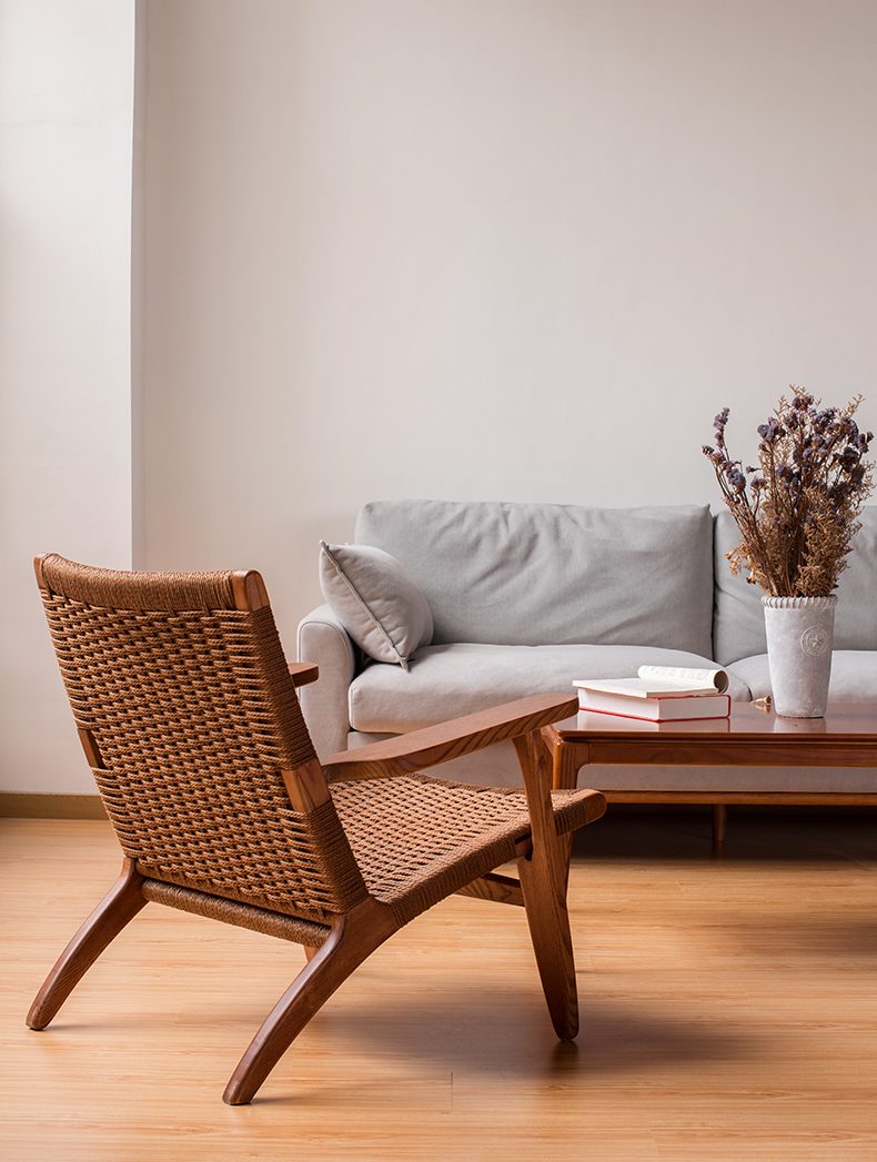 TPZ013 luxury living room ash wood rope weaving leisure lounge arm chair  