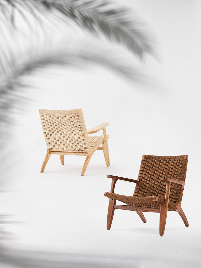 TPZ013 luxury living room ash wood rope weaving leisure lounge arm chair  