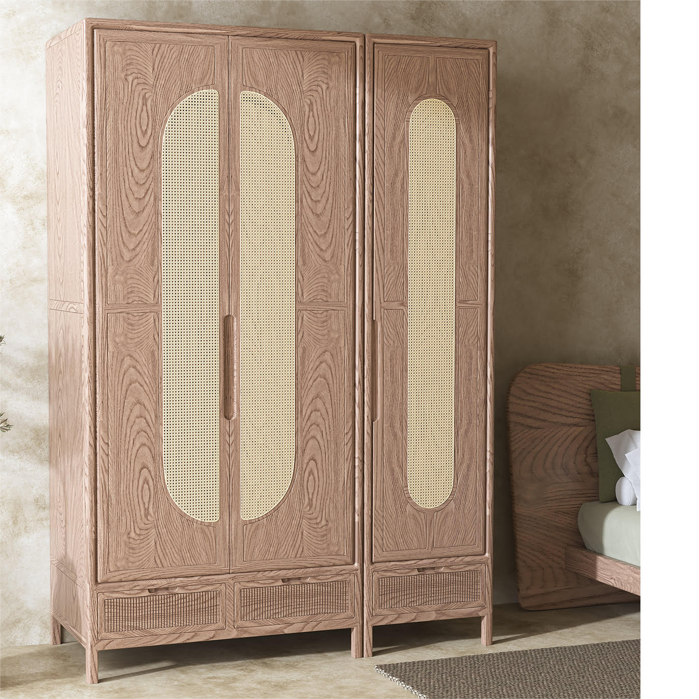 TBG-W01 3 doors wadrobe   modern 3 doors solid wood rattan bedroom wardrobe bedroom furniture,modern wardrobe,wooden wardrobe with rattan,wardrobe for hotel,wardrobes