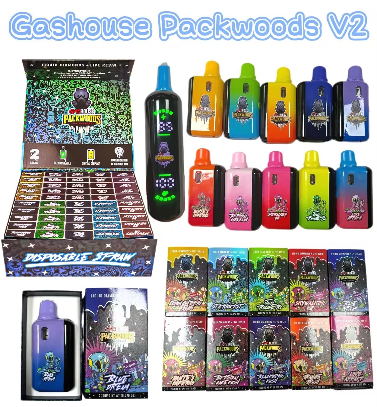 Gashouse Packwoods V2 with LED Digital Display 2ml Disposable Empty Vape  Wholesale 10 Flavors Vaporizer