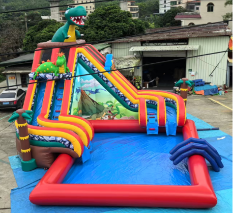 Dinosaur Themed Commercial Inflatable Water Slide For Rental