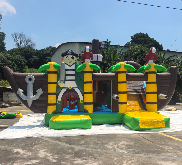 Pirate Ship Themed Inflatable Bounce House Combo With Slide