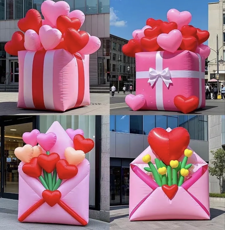 Giant Lightweight Pink Inflatable Gift Box & Envelope with Flower Elements | Multi-scene Commercial Decorations